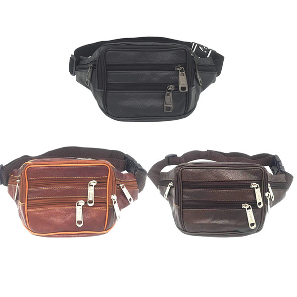 Multiple Pocket Genuine Leather Waist Bag for Men Soft Comfortable Leather Fanny Pack with Sturdy Zippers