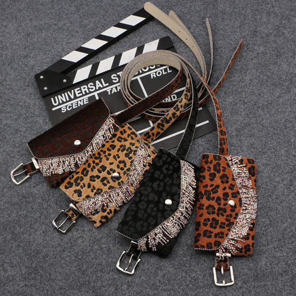 Leopard Women Waist Bags Diamonds Tassel Women Waist Belt Bags Small Phone Coins Females Pocket Detachable Girls Belt Bag