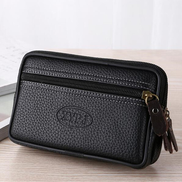 Mobile Phone Waist Pack For Men Testificate Bag Leather Coin Purse Strap Pocket Cellphone Bag Clutch Bag Belt Waist Pouch