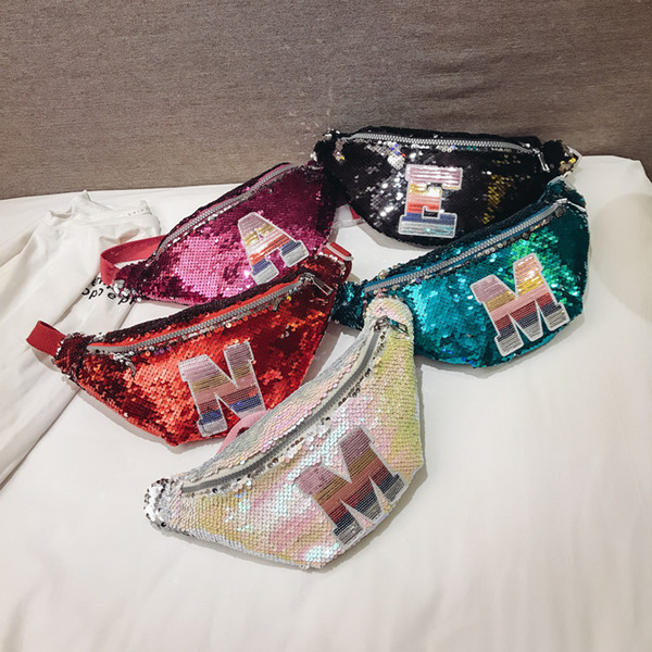 5styles Sequin kids Chest Bag mermaid letter bling Waist Bag Casual Outdoor Sports Fanny Packs Messenger Shoulder Travel Beach Bag FFA1839