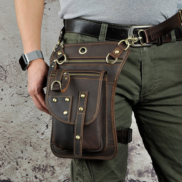 Waist bag for men vintage punk style with rivet outdoor small shoulder bag 7 inch cellphone bag wholesale