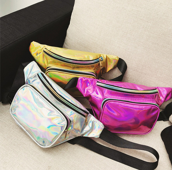 FreeshippingFashion Laser Waist Bag Translucent Waterproof Rainbow Hologram PU Metallic Beach Bags Women Crossbody Shoulder Bags Waistpacks