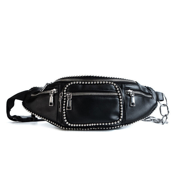 2019 New Fashion High Quality Personality Rivet Ladies Waist Bag Simple Casual Wild Multi-function Messenger Bag