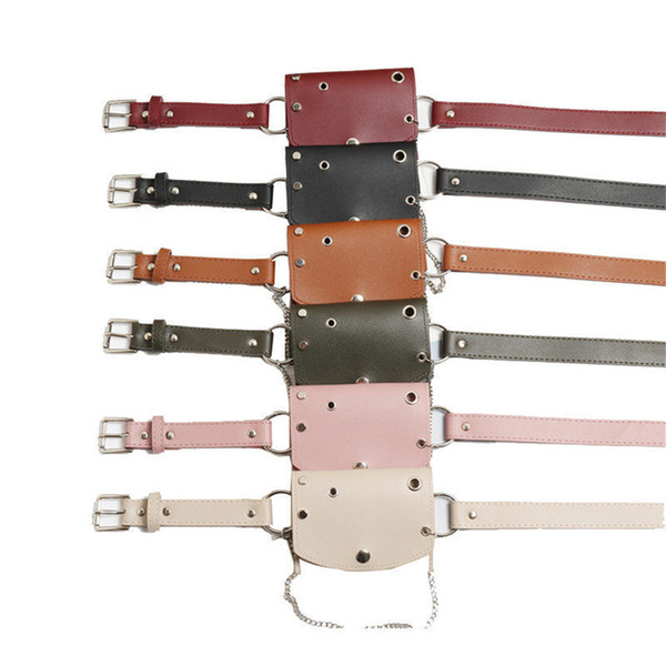 good quality Waist Bag Women Pu Leather Vintage Phone Bag Female Metal Chain Purse Belt Rivet Wide Belt Bag Pillow Solid Chest Handbag