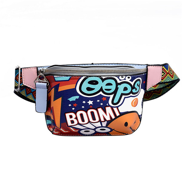 Htnbo Cute Fanny Pack Waist Bag Women Personality Belt Bags Pu Leather Graffiti Chest Handbag With Colorful Shoulder Belt 2019