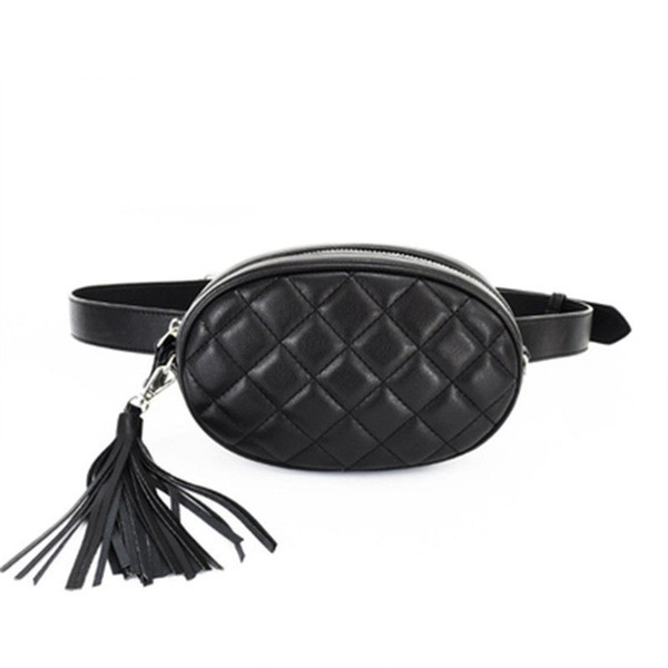 Tassel Chest Bag For Women Pack Waist Bag Women Round Belt Bag Brand Leather Chest Handbag Black New Fashion High Quality