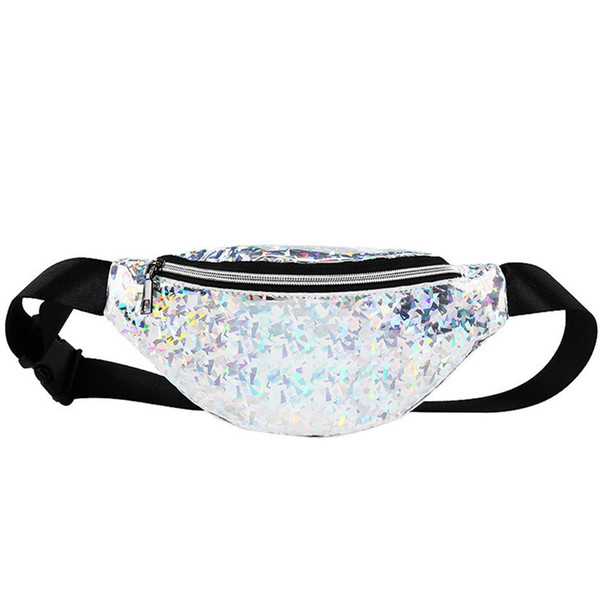 2019 Fashion Bling Leather Waist Packs Women Silver Mochila Cintura Waist Bag Belt Bag Female Pouch Pu Casual Fanny Pack Bag