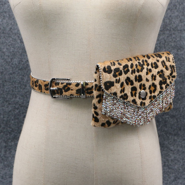 Fanny Pack Multi-function Leopard Women Waist Bags Diamonds Tassel Females Pocket Detachable Small Phone Coins Belt Bags