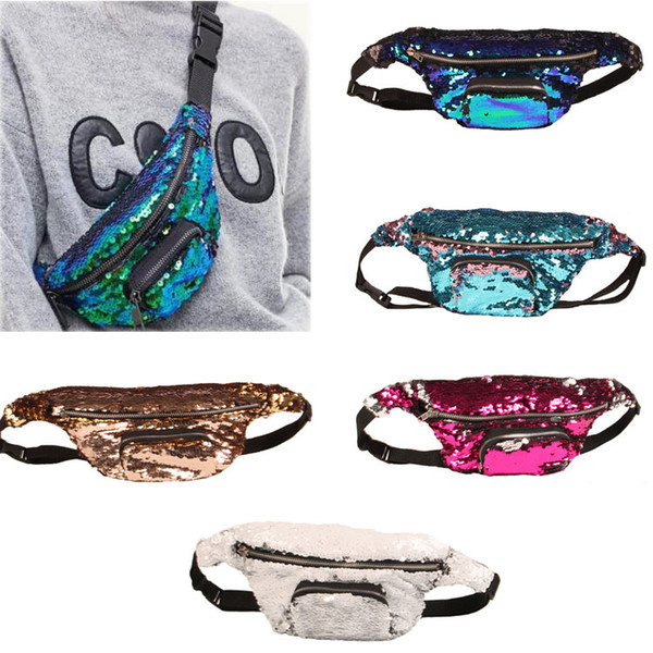 Mermaid waist bag sequins Glitter Festival Waist Bum Bag Pouch Hip Purse Glitter Travel Zip Pouch sequins Shoulder Bags 10 colors