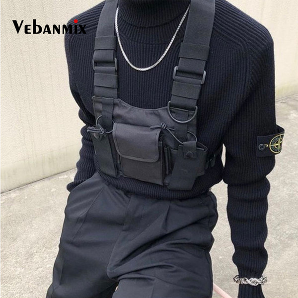 Fashion Nylon Chest Rig Bag Black Vest Hip Hop Streetwear Functional Tactical Harness Chest Rig Kanye West Wist Pack Bag