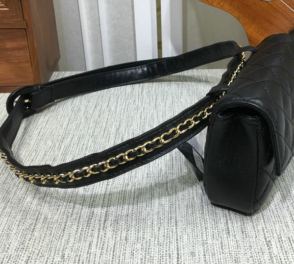 top Quality Famous designer brand new Genuine Leather lambskin pocket waist bag with chain belt black red