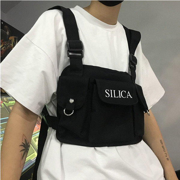 Fashion Chest Rig Bag Hip Hop Streetwear Functional Tactical Chest Bags Cross Shoulder Bag Kanye West New Hot Bum Black