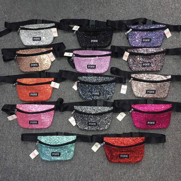 Pink letter Waist Bag Fanny Pack Sequin Waterproof Beach Bags Women Crossbody Handbag Fashion Shoulder Bag 14 colors