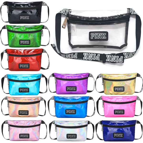 Pink Fanny Pack Transparent Waist Bag Laser Outdoor Bag Letter Beach Travel Bags Waterproof Handbags Purses