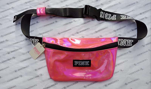 3PCS 2018 Fashion Pink Laser Transparent Fanny Pack Waist Belt Bag Sports Beach Travel Bags Waterproof Handbags Purses