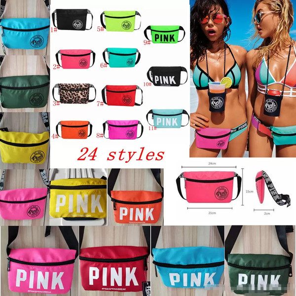 24 styles Pink Beach Waist Bag Travel Pack Fanny Collection handbag Fashion Girls Purse Bags Outdoor Cosmetic Bag FFA324 30PCS