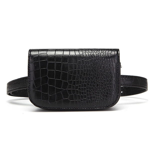 Fashion women waist bag crocodile grain PU woman fanny pack leisure shopping phone wallet storage waistpacks black