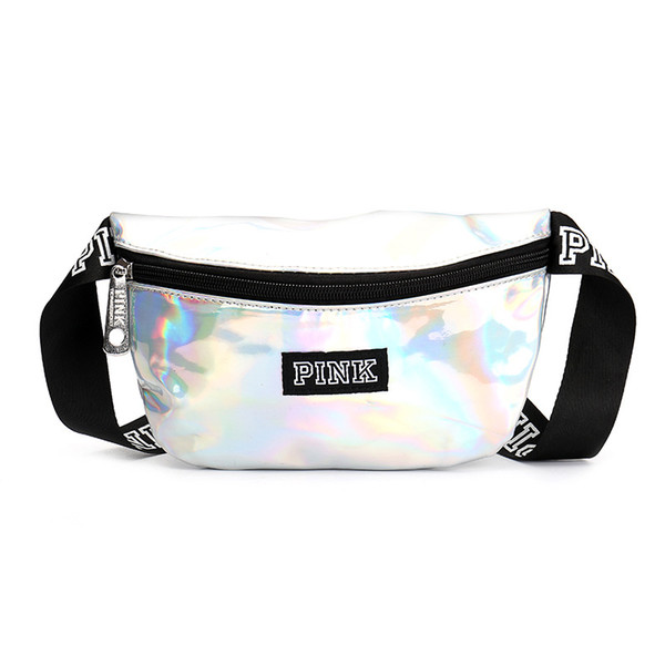 Pink Laser Transparent Pink Fanny Pack Letter Waist Belt Bag Beach Waterproof Handbags Purses Outdoor Bag