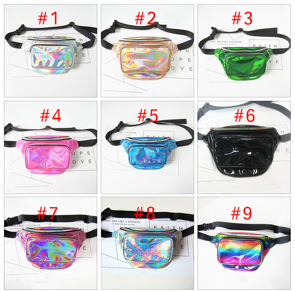 Sport Laser Waist Bag TranslucentWaterproof Rainbow Hologram PU Metallic Silver Fanny Packs Women Waist Bags 9 color