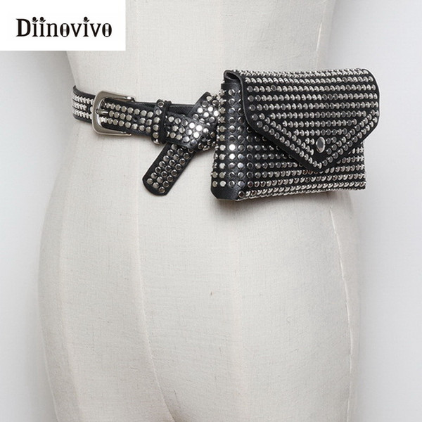 DIINOVIVO Fashion Rivets Waist Pack Luxury Designer Fanny Pack Small Women Waist Bag Phone Pouch Punk Belt Bag Purse WHDV0632