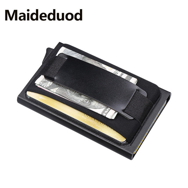 Maideduod Men Women Business Credit Card Holder Pop Up PU Leather Card ID Holder RFID Card Wallet Buckle Aluminium Metal Wallet