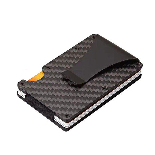 2019 New Metal Mini Money Clip Brand Fashion Carbon Fibre Black Credit Card ID Holder With RFID Anti-thief Wallet Men