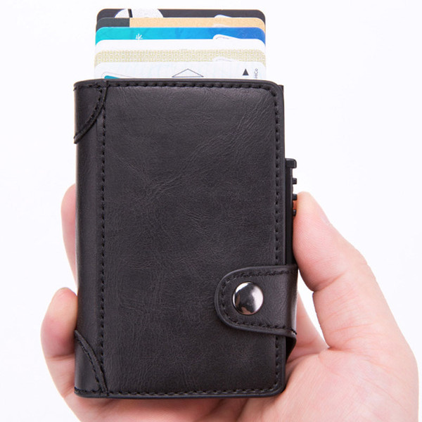 2019 Credit Card Holder Men and Women New PU Leather Card Wallets Aluminum Single Box RFID Blocking Package ID Holders Black