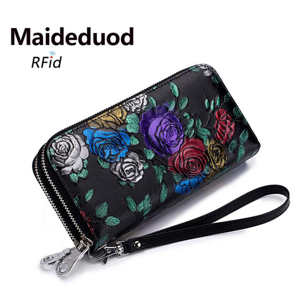 Hot Sale New Fashion Purse Ms. Ethnic Style Leather Long Clutch Clutch Zipper Large Capacity Cardholder Cardholder Wallet