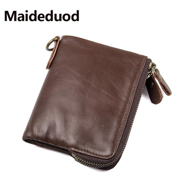 Free shipping New Vintage Genuine Leather Men Wallets Fashion Short Card Wallet Multi Function Men Wallets Double Zipper Coin Purses