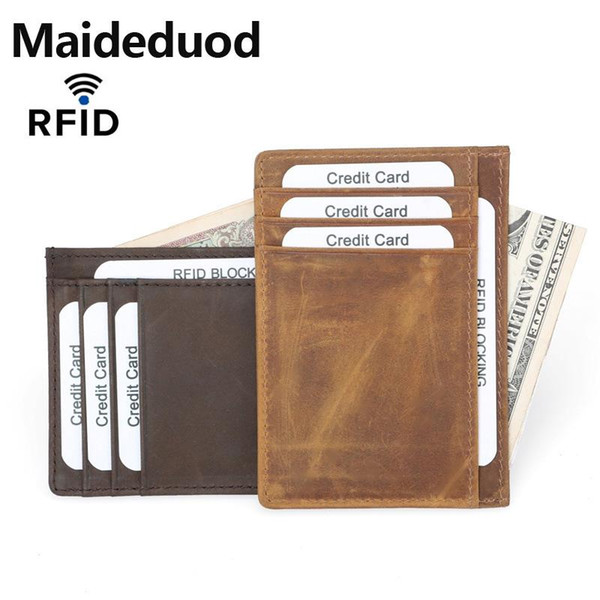 Wholesale and retail New Men Card Holder 100% Genuine Leather Convenient ID Pocket Bank Credit Card Case Anti-magnetic Thin Card Wallet