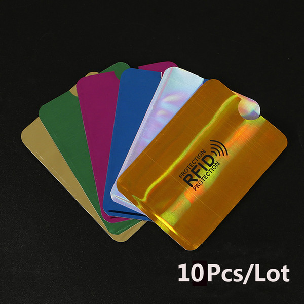 10 pcs Anti-Scan Card Sleeve Credit RFID Card Protector Anti-magnetic Aluminum Foil Portable Bank Card Holder 7 Colors Free shipping