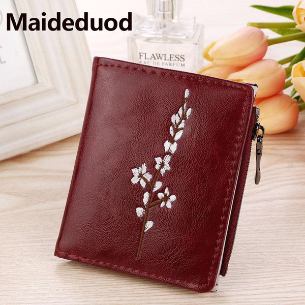 Free shipping 2018 New Fashion Short Women Wallet Female Small Clutch Embossed plum blossomsMini Zipper Pocket Card Holder Coin Purse