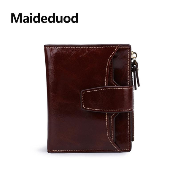 2018 New Fashion Soft Surface With Drawstring Brief Paragraph Cowhide Leather Wallet Oil Wax Two Compromise Contracted Zero