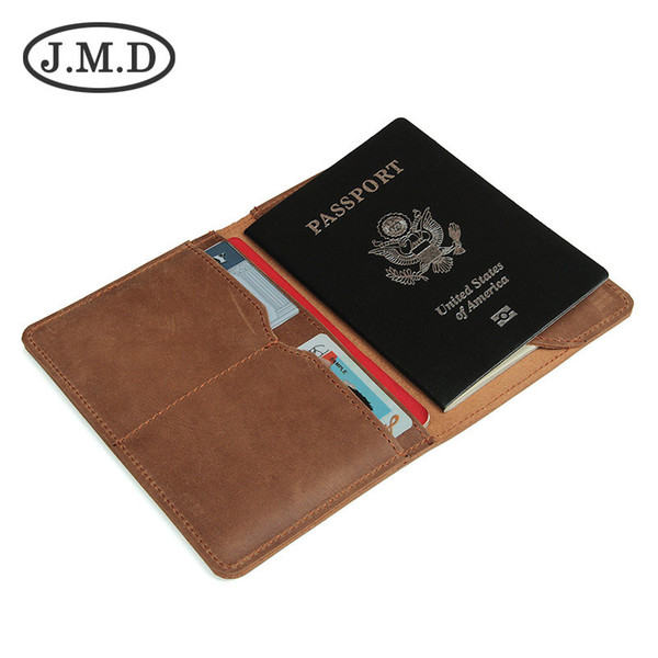 J.M.D 2019 New Crazy Horse Leather Retro Boarding Card Holder Card Bag Passport Bag Wallet 8435