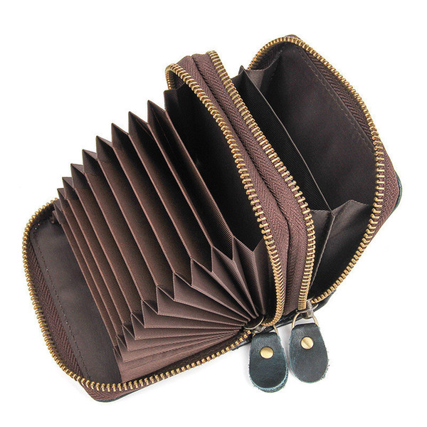 Genuine Leather RFID Credit Card Holder Case Wallet Coin Purse 9 Card-slots Vintage Style Men And Women Unisex Card Clip Holders PRR-8438k