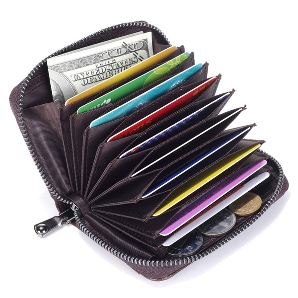 Genuine Leather Bank Card Holder Male Cowhide Small Coin Package Multi-card Clip Zipper Men Business-Card Wallet PR9082