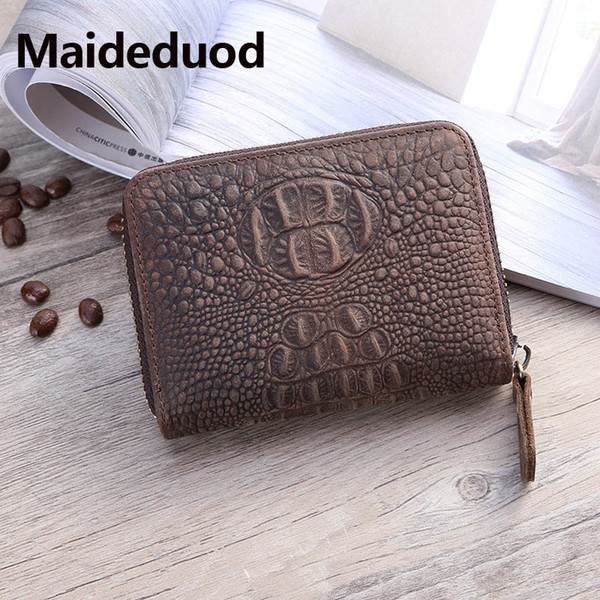 Free shipping Genuine Leather Credit Card Holder Zipper Crocodile Small Designer Brand Card Wallet Fashion Organizer ID Card Case