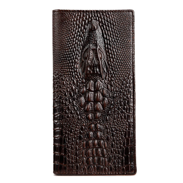 Long Mens Wallets first layer Cowhide Vintage Crocodile pattern Genuine Leather Wallets Credit card wallet free shipping