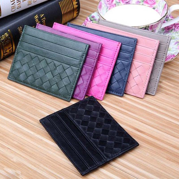 Fashionable classic design leisure credit card ID holder bag high quality men and women leather knitting process ultra thin pocket bv963