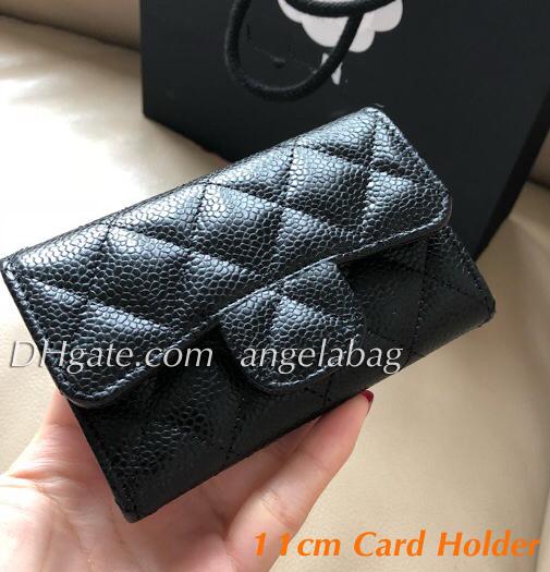 5A Top Quality Women's Genuine Leater Flap Wallet Black Caviar Flap Card Holder Coin Puch Lady Fashion Purse with Box