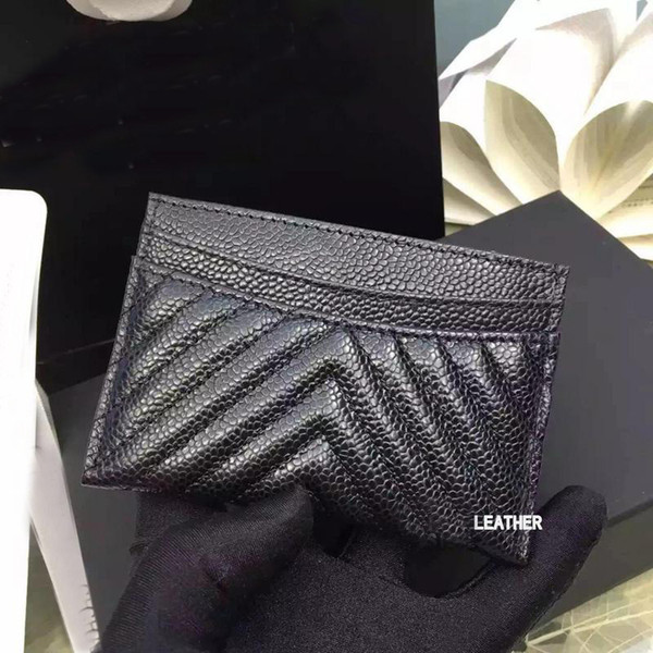 excellent quality black caviar V card holder 2016 original lambskin card holder 100% genuine leather mini v Lattice credit card holder