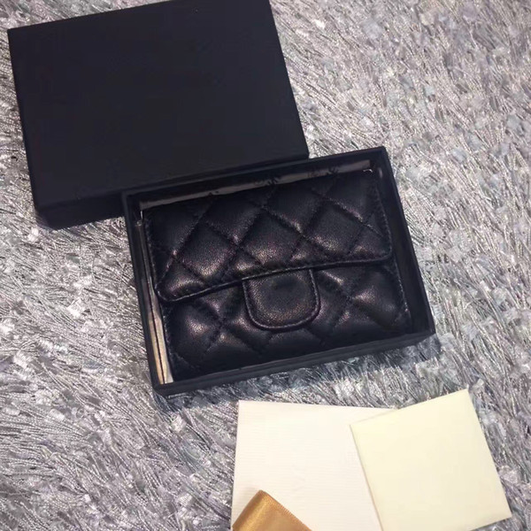 2017 Women's Fashion Card Holders Genuine Leather Lambskin Quilted Flap Mini Wallets Female Purses Card Holder Coin Pouch wiht box