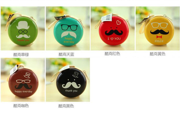 Circular Coin Bag Cartoon beard pattern coin purses Tin hand key creative headphones package Dia 7cm