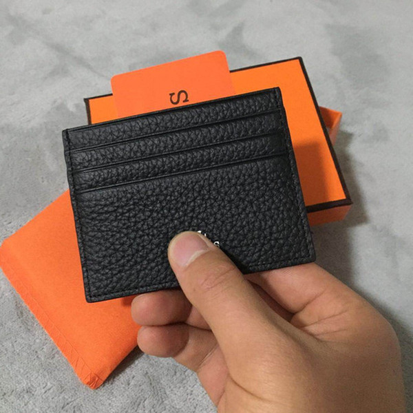 Ultra-thin Real Leather ID Card Holder Fashion Classic Design Men/Women Credit Card Holder Slim Bank ID Card Case With Dust Bag Original Box