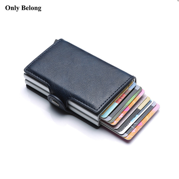 Antitheft Men Wallets Automatic Metal Men Aluminium Alloy Holder PU Leather Wallet