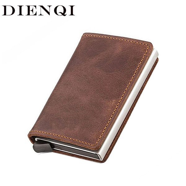 Crazy Horse Leather Metal id Holder Rfid Blocking Wallet Purse Men Women Aluminium Bank Business id Cardholder Case