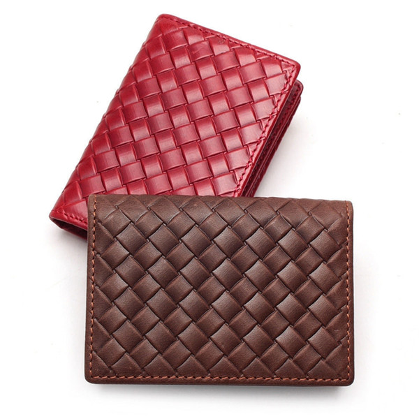 2019 Fashion Woven Pattern Genuine Leather Card Holder With Photo Window Widening Pocket Card Holder