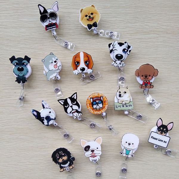 15pcs/lot High Quality Cartoon Lovely Dog Retractable Pull Cartoon Badge Reel ID Tag Card Badge Holder Clip for Kids Best Gift