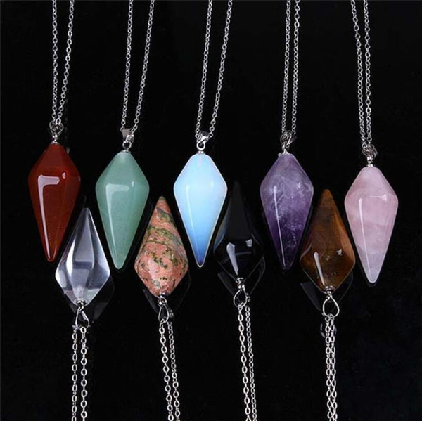 Hexagonal column amulet pendant necklace jewelry natural stone crystal ornaments colorful crystal necklace female pendant