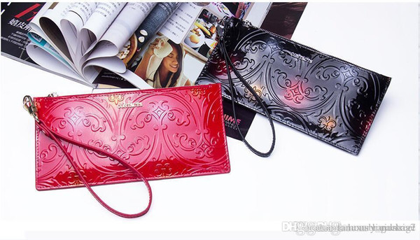 New fashion embossed leather card holder card set Long style with wrist strap multi-function wallet clutch